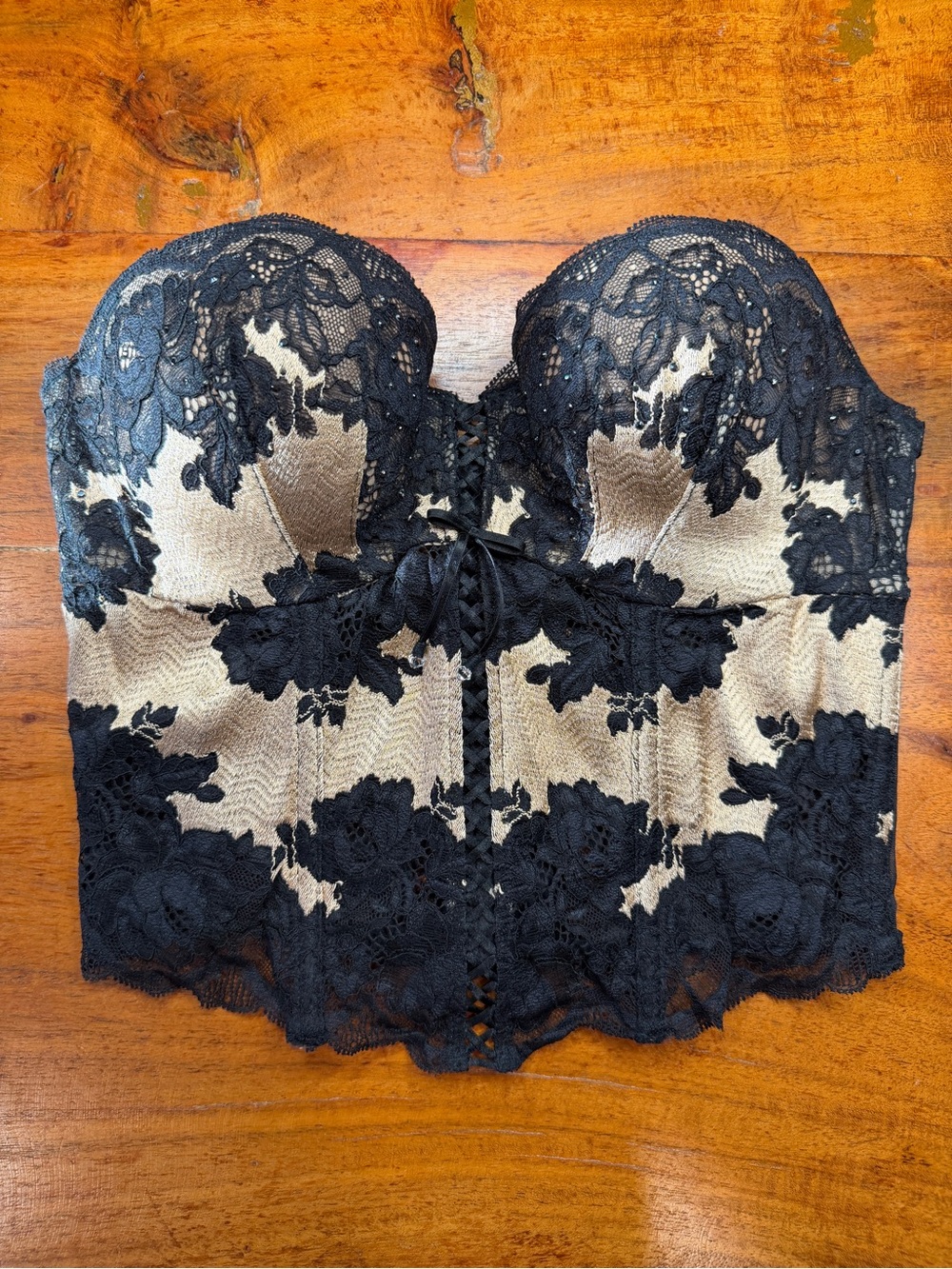 Victoria's Secret Black Lace Bustier over Nude